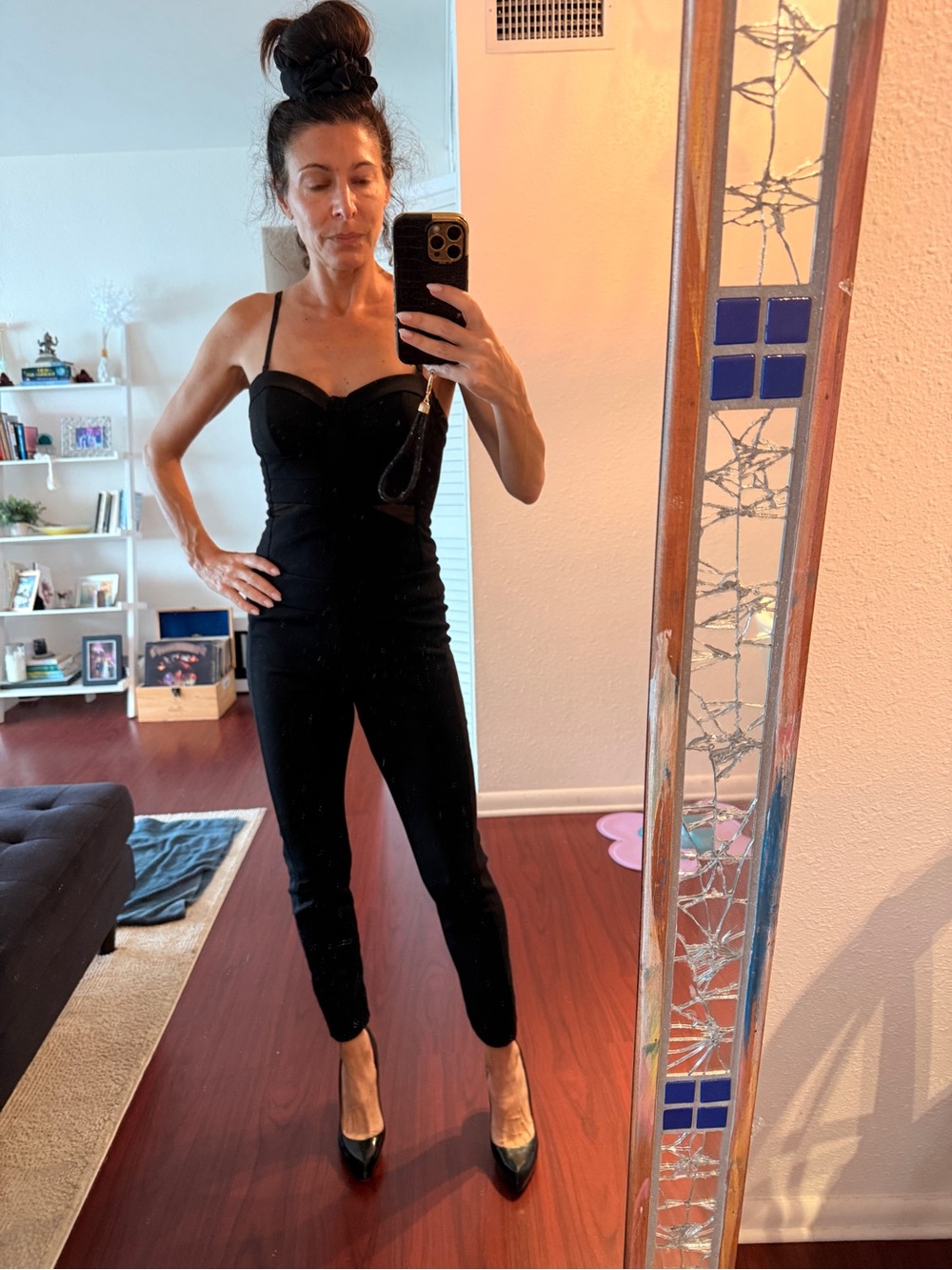 Women's Black Fitted Jumpsuit with Spaghetti Straps